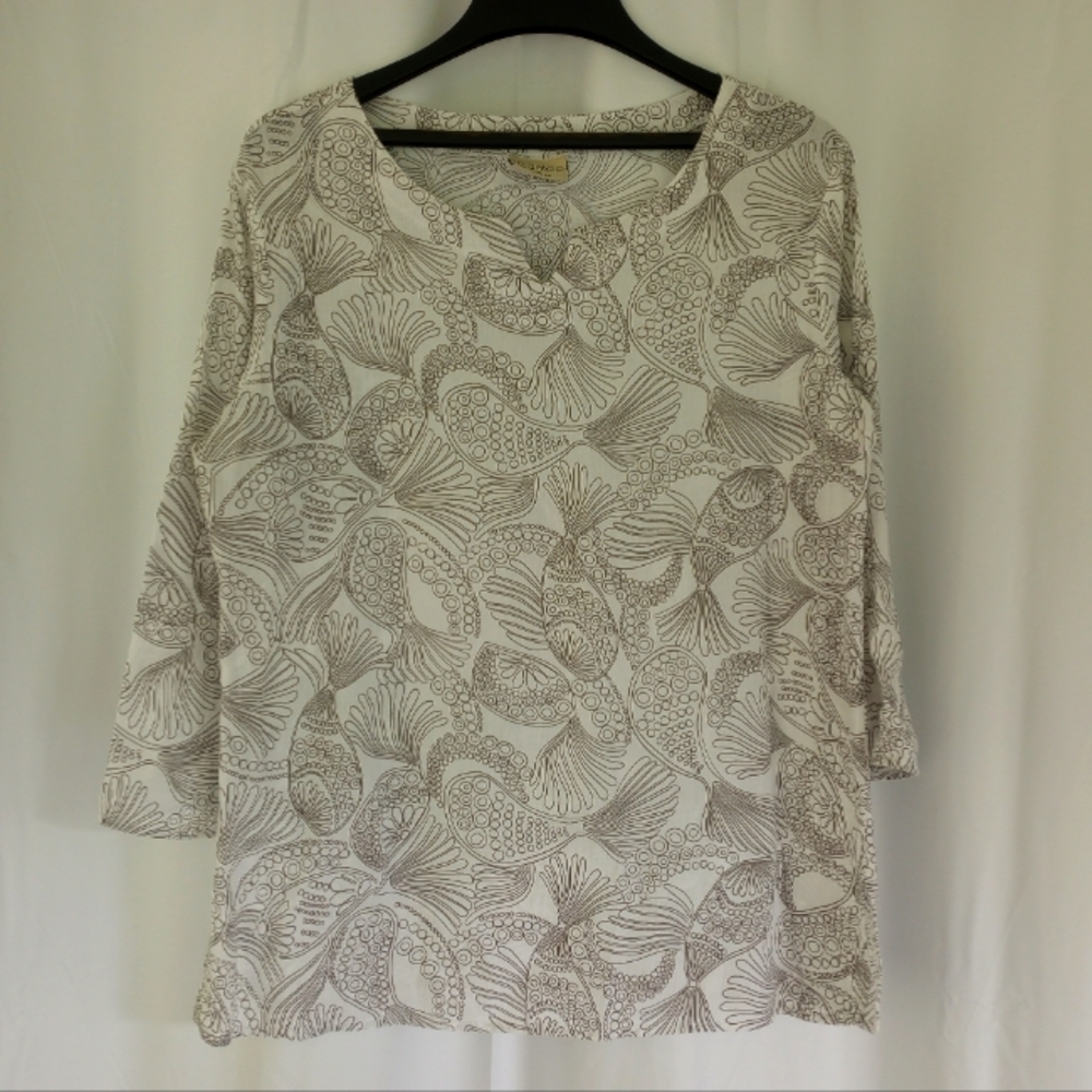 Cantoo Lightweight Tunic with Tropical Paisley Pattern Cream and Brown Size M